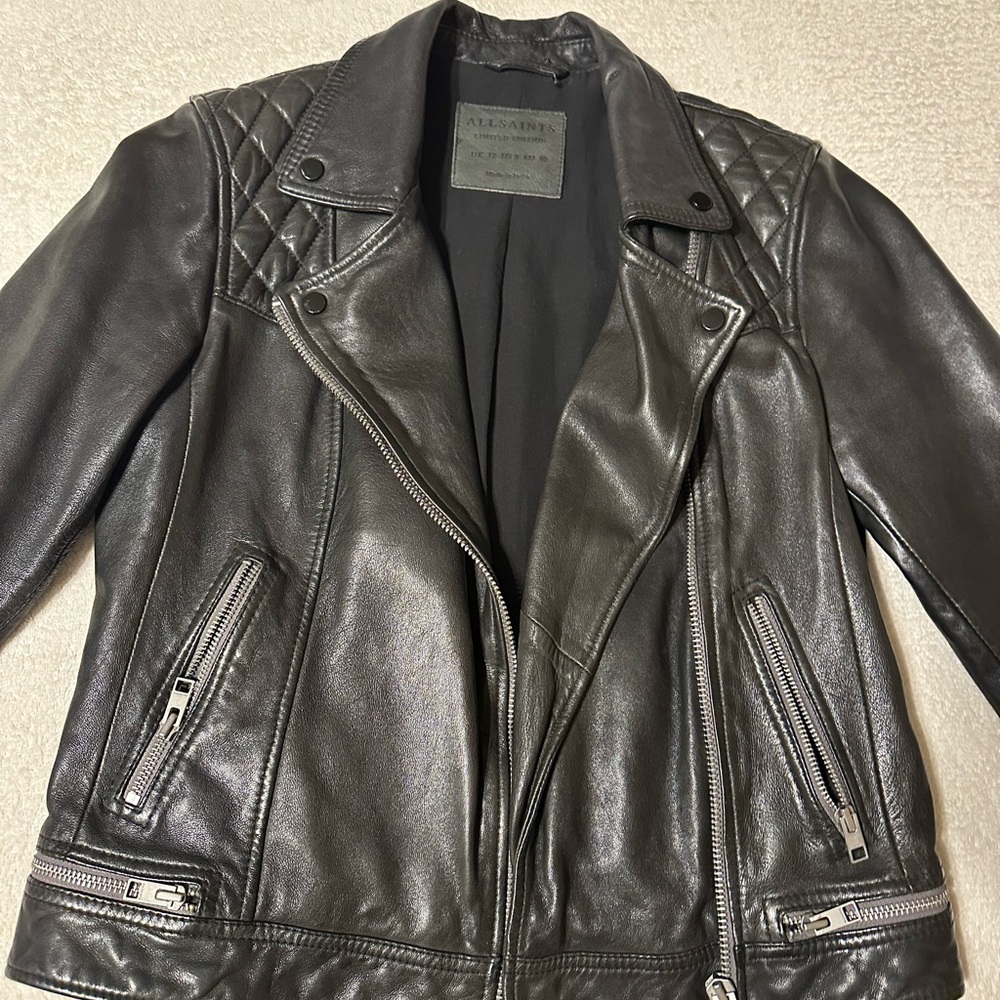 All Saints Quilted Black Leather Jacket